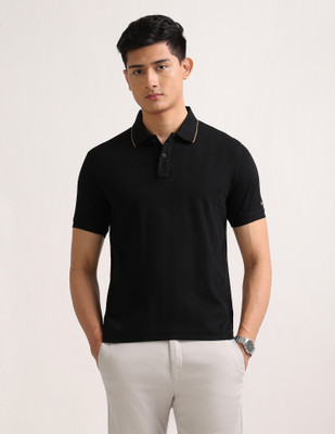 Arrow Sport Self Design Men Polo Neck Black T-Shirt