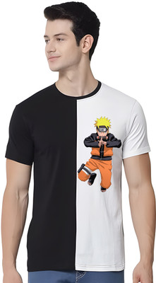 Smrink Colorblock, Printed Men Round Neck Black, White T-Shirt