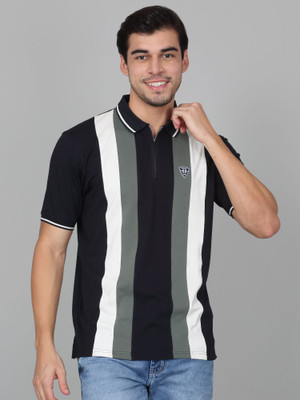 CANTABIL Colorblock Men Polo Neck Navy Blue T-Shirt