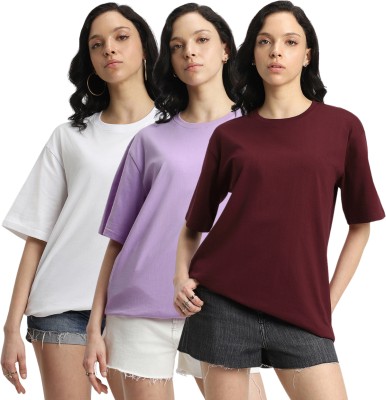 JUNEBERRY Solid Women Round Neck Multicolor T-Shirt