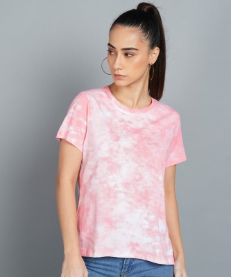 METRONAUT Tie & Dye Women Round Neck Pink T-Shirt