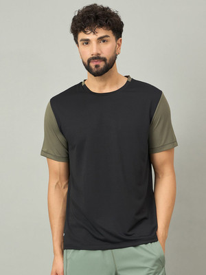 DIDA Solid Men Round Neck Black, Green T-Shirt