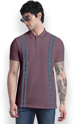 FTX Striped Men Polo Neck Maroon T-Shirt