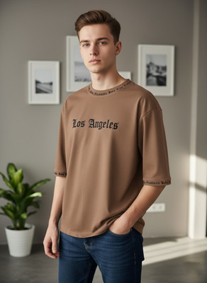 BANSII Printed Men Round Neck Brown T-Shirt