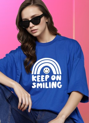 SLENOR Printed, Typography Women Round Neck Blue T-Shirt