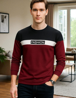 TrendShaper Printed Men Round Neck Maroon T-Shirt