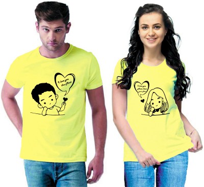 Tween Trends Printed Couple Round Neck Yellow T-Shirt