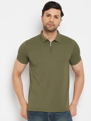 98 Degree North Solid Men Polo Neck Dark Green T-Shirt