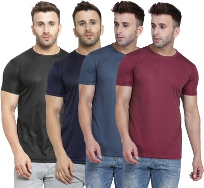 TQH Solid Men Round Neck Dark Blue, Maroon, Black, Grey T-Shirt