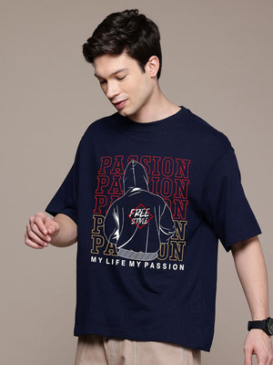 Moda Rapido Graphic Print Men Round Neck Navy Blue T-Shirt