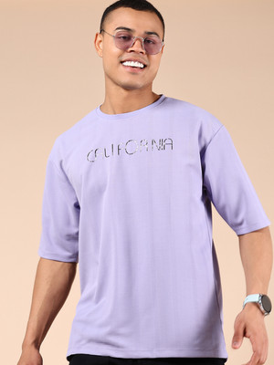 V-MART Self Design Men Round Neck Purple T-Shirt
