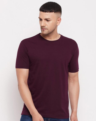 DTpedia Solid Men Round Neck Maroon T-Shirt
