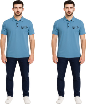 Blooming Printed Men Polo Neck Blue T-Shirt