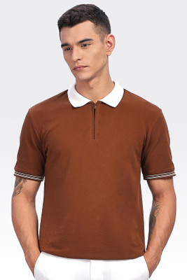 ADRO Solid Men Polo Neck Brown T-Shirt