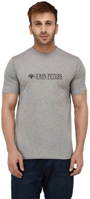 John Peters Typography Men Round Neck Grey T-Shirt