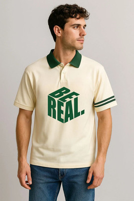 CULISH Printed Men Polo Neck Beige T-Shirt