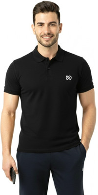 KWINGS Printed Men Polo Neck Black T-Shirt