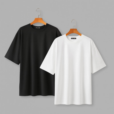 FASHIONCARNIVEL Solid Men Round Neck Black, White T-Shirt