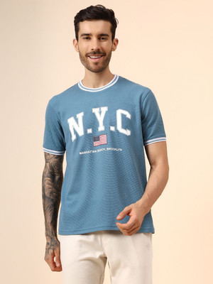 CANTABIL Printed Men Round Neck Light Blue T-Shirt