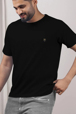 Yazole Solid Men Round Neck Black T-Shirt