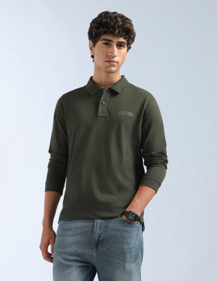FLYING MACHINE Solid Men Polo Neck Green T-Shirt