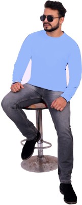 SM SHAYAM CREATION Solid Men Round Neck Light Blue T-Shirt