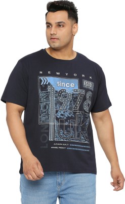 XMEX Printed Men Crew Neck Navy Blue T-Shirt