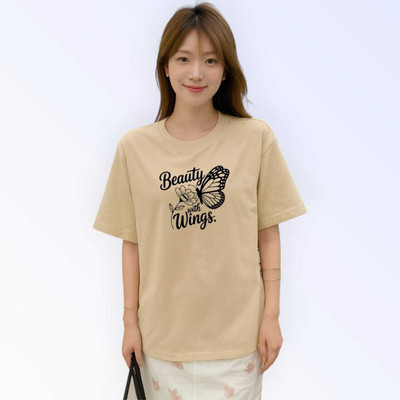 Stylicity Printed Women Round Neck Beige T-Shirt
