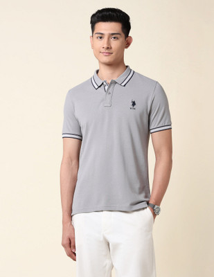 U.S. POLO ASSN. Solid Men Polo Neck Grey T-Shirt