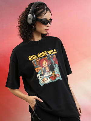 Tokyo Talkies Printed, Typography Women Round Neck Black T-Shirt