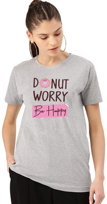 I KING Printed, Typography Women Round Neck Grey T-Shirt