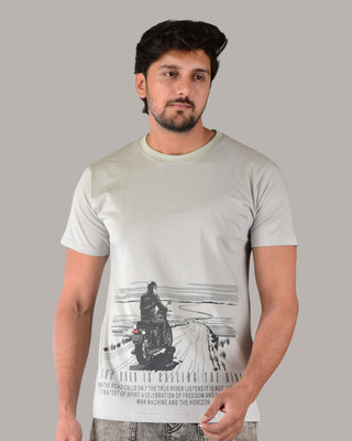 westernparis Printed, Typography Men Round Neck Grey T-Shirt