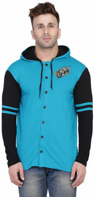 tfurnish Printed Men Hooded Neck Light Green, Black T-Shirt