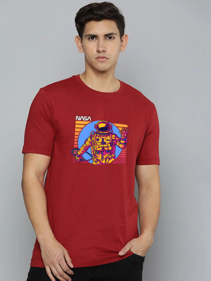 JP Creation Printed Men Round Neck Maroon T-Shirt