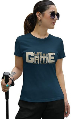 Carbonyte Printed Women Round Neck Blue T-Shirt