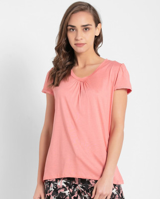 JOCKEY Solid Women Round Neck Orange T-Shirt