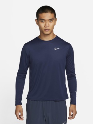 NIKE Solid Men Round Neck Blue T-Shirt