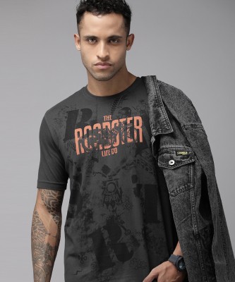 Roadster Printed, Typography Men Round Neck Grey T-Shirt