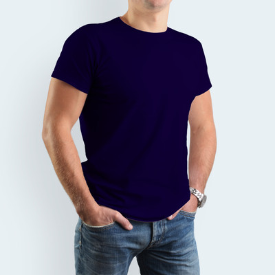 Fabicoo Solid Men Round Neck Navy Blue T-Shirt