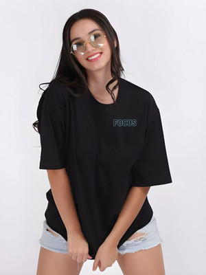 Moda Rapido Printed Women Round Neck Black T-Shirt