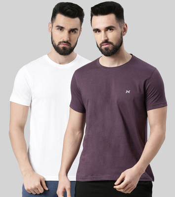 Force NXT Solid Men Round Neck Purple, White T-Shirt