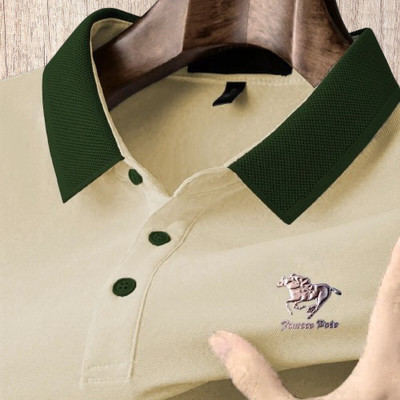 Ekado Fashion Solid Men Polo Neck Beige, Green T-Shirt