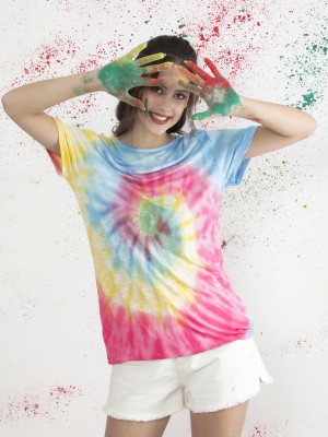 NUEVOSDAMAS Tie & Dye Women Round Neck Pink T-Shirt