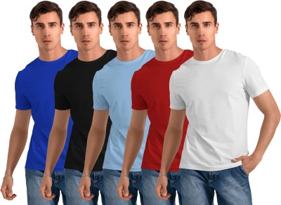 FTX Solid Men Round Neck Blue, Black, Light Blue, Red, White T-Shirt