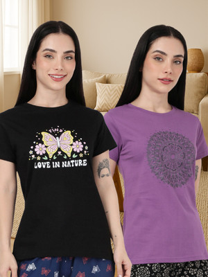 Kryptic Printed Women Round Neck Multicolor T-Shirt