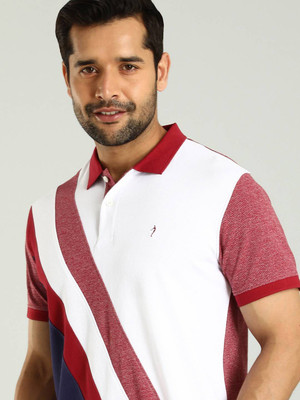 INDIAN TERRAIN Colorblock Men Polo Neck Red T-Shirt