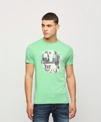 Pepe Jeans Printed Men Round Neck Green T-Shirt