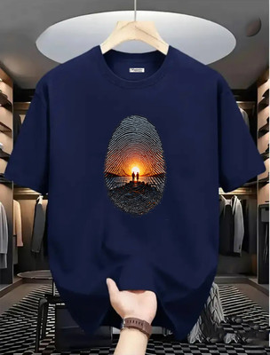 Magneto Printed Men Round Neck Navy Blue T-Shirt