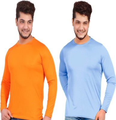 KASPY Solid Men Round Neck Orange, Blue T-Shirt