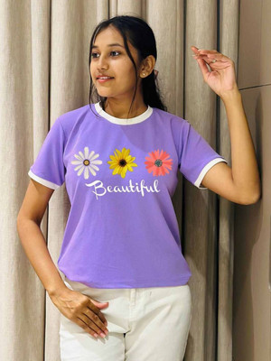 Moda Rapido Printed Women Round Neck Multicolor T-Shirt